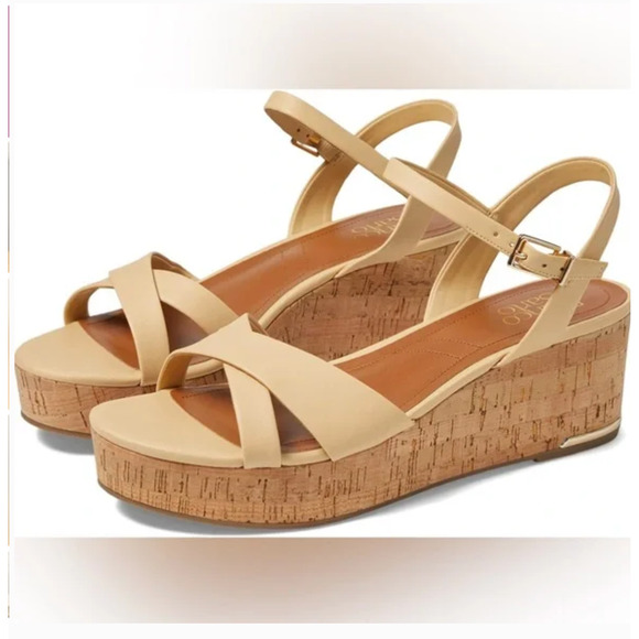 Franco Sarto Pelma Platform Wedge Sandal 10 NWOT Tan Beige Cork Travel Cruise - Picture 1 of 7